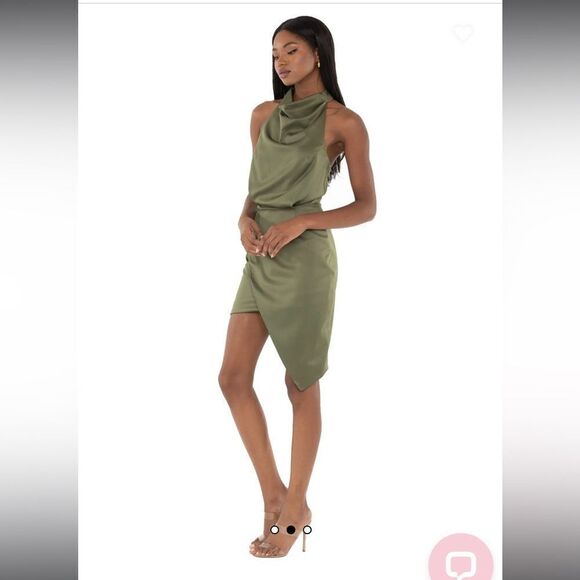 Elliatt Revolve Camo Asymmetric Satin Cocktail Dress Dark Green Size NWT - Picture 3 of 15